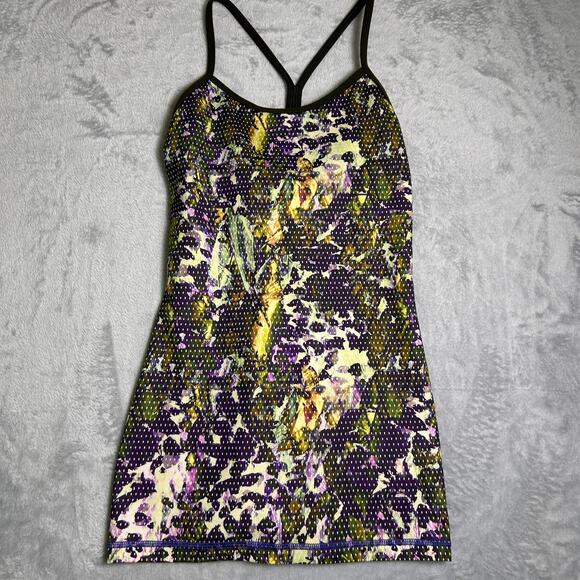 Lululemon Power Y Tank Womens 2 Shelf Bra Fall Floral Multicolor Stretch Active - Picture 2 of 9